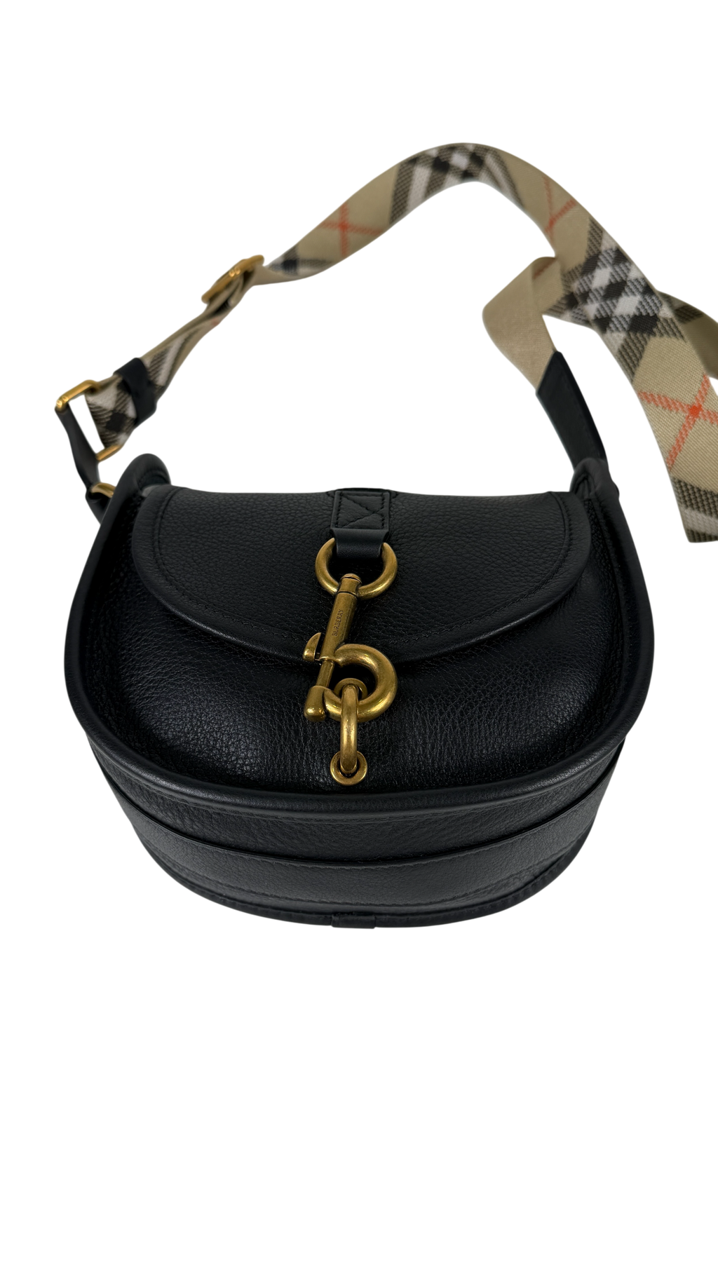 BURBERRY Black Mini B Clip Leather Messenger Bag