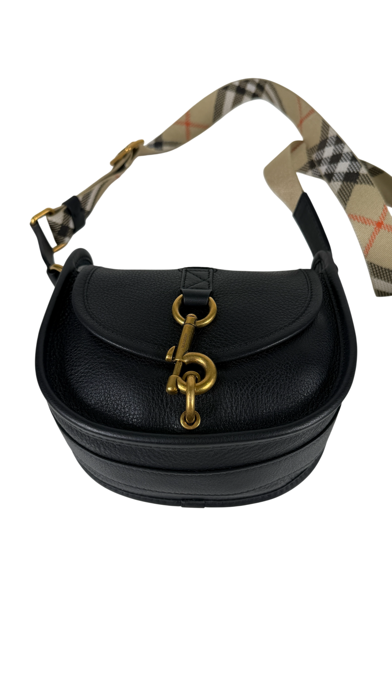 BURBERRY Black Mini B Clip Leather Messenger Bag