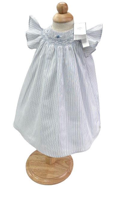 Tartine et Chocolat Blue Lavande Striped Embroidered Smocked Dress Newborn