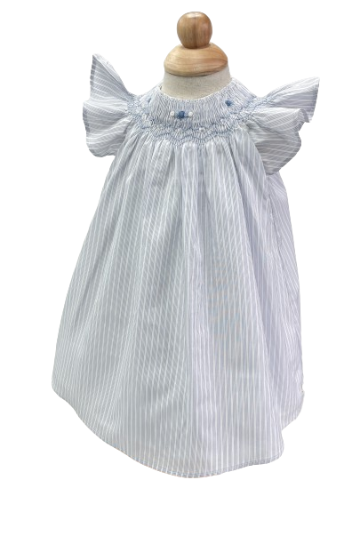 Tartine et Chocolat Blue Lavande Striped Embroidered Smocked Dress  0-1 Month (Newborn))