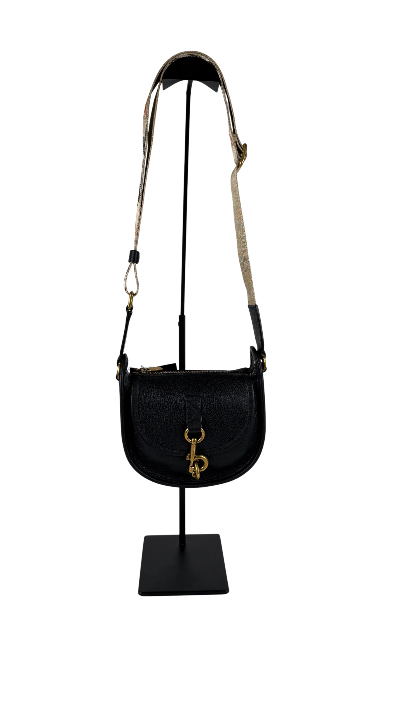 BURBERRY Black Mini B Clip Leather Messenger Bag