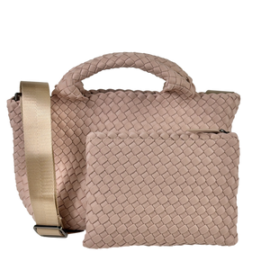 NAGHEDI Shell Pink Woven Neoprene St. Barths Petit Tote Bag With Strap And Pouch