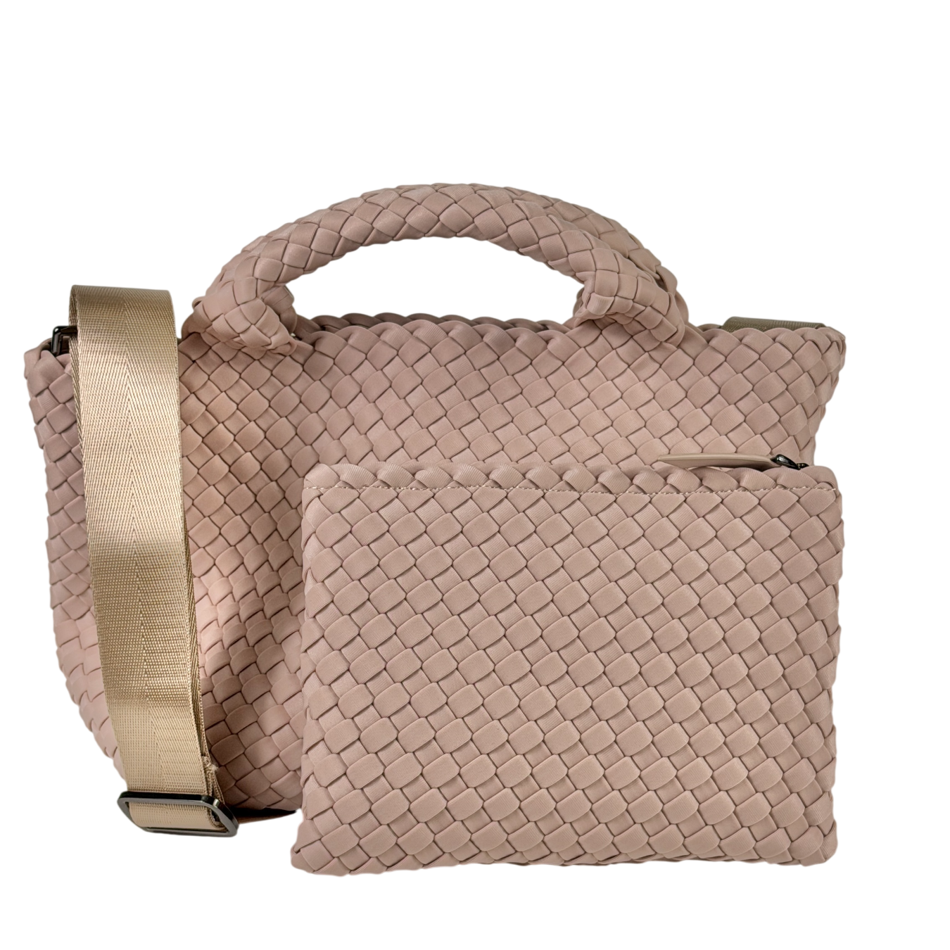NAGHEDI Shell Pink Woven Neoprene St. Barths Petit Tote Bag With Strap And Pouch