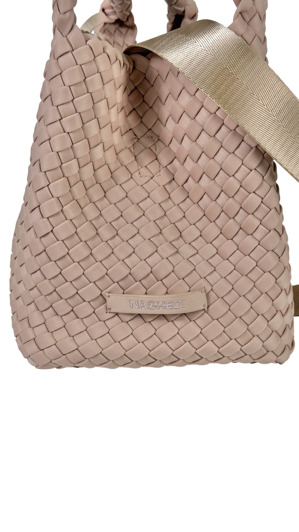 NAGHEDI Shell Pink Woven Neoprene St. Barths Petit Tote Bag With Strap And Pouch