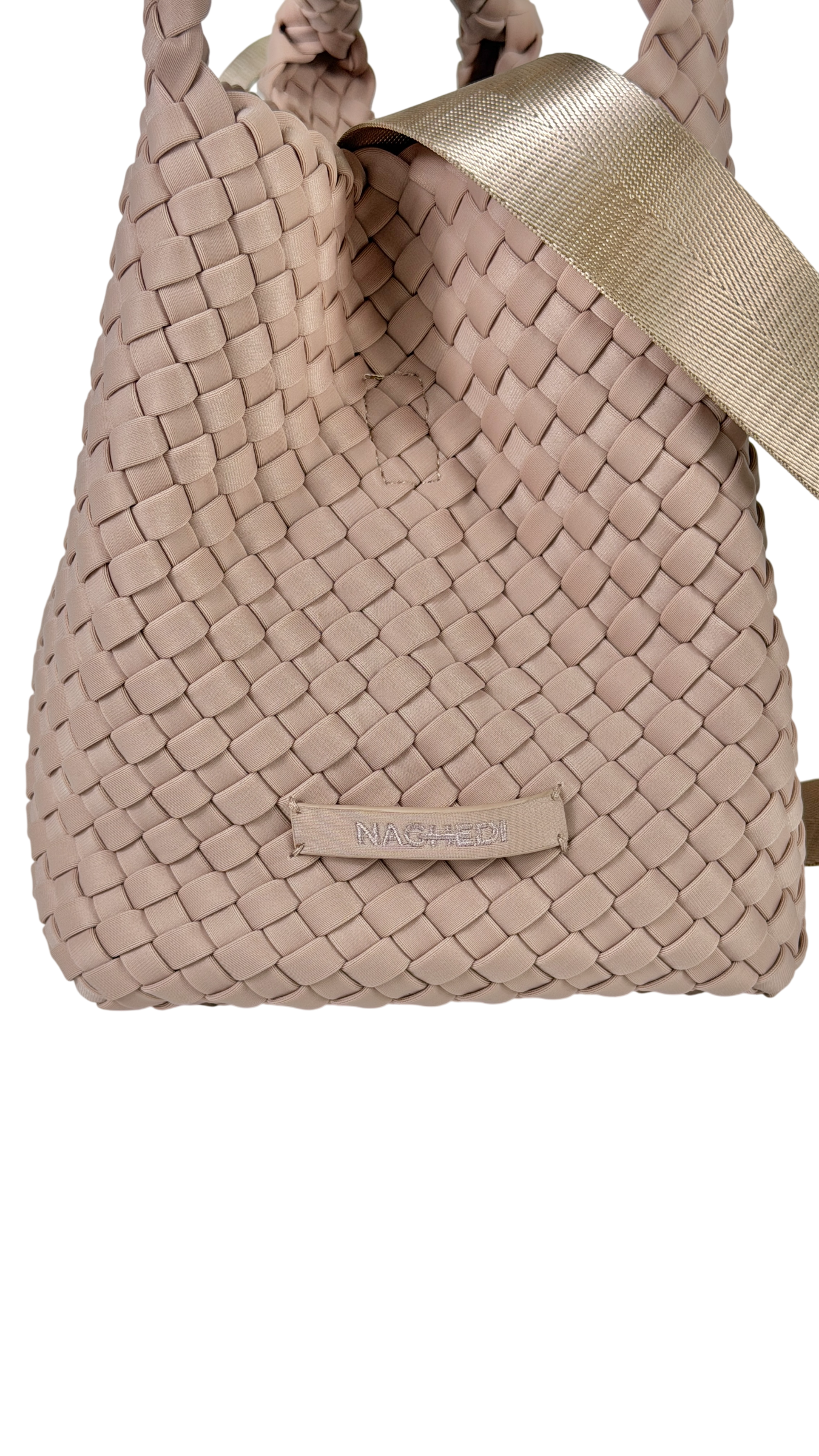 NAGHEDI Shell Pink Woven Neoprene St. Barths Petit Tote Bag With Strap And Pouch