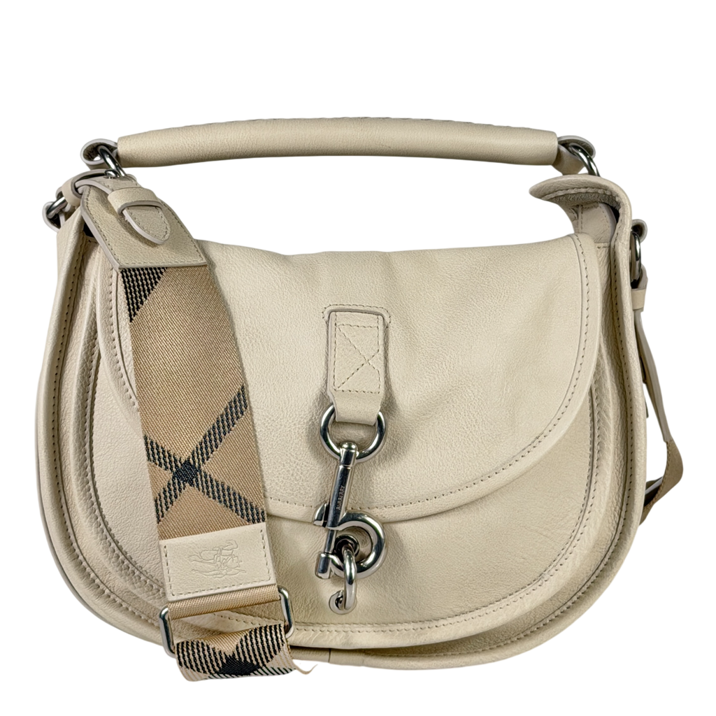 BURBERRY Soap Beige Leather / Antique Silver Medium B Clip Messenger Bag