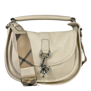 BURBERRY Soap Beige Leather / Antique Silver Medium B Clip Messenger Bag