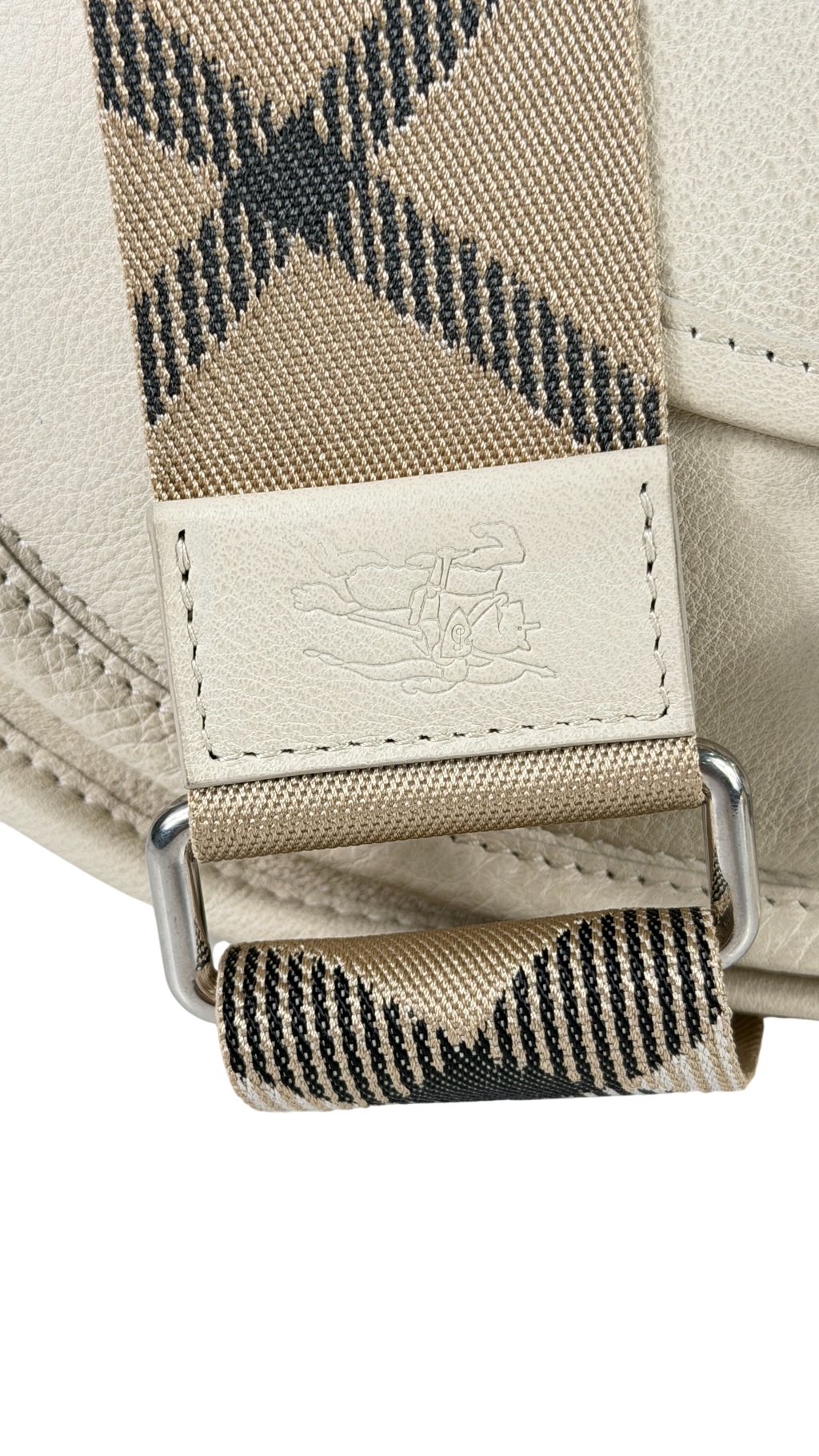 BURBERRY Soap Beige Leather / Antique Silver Medium B Clip Messenger Bag