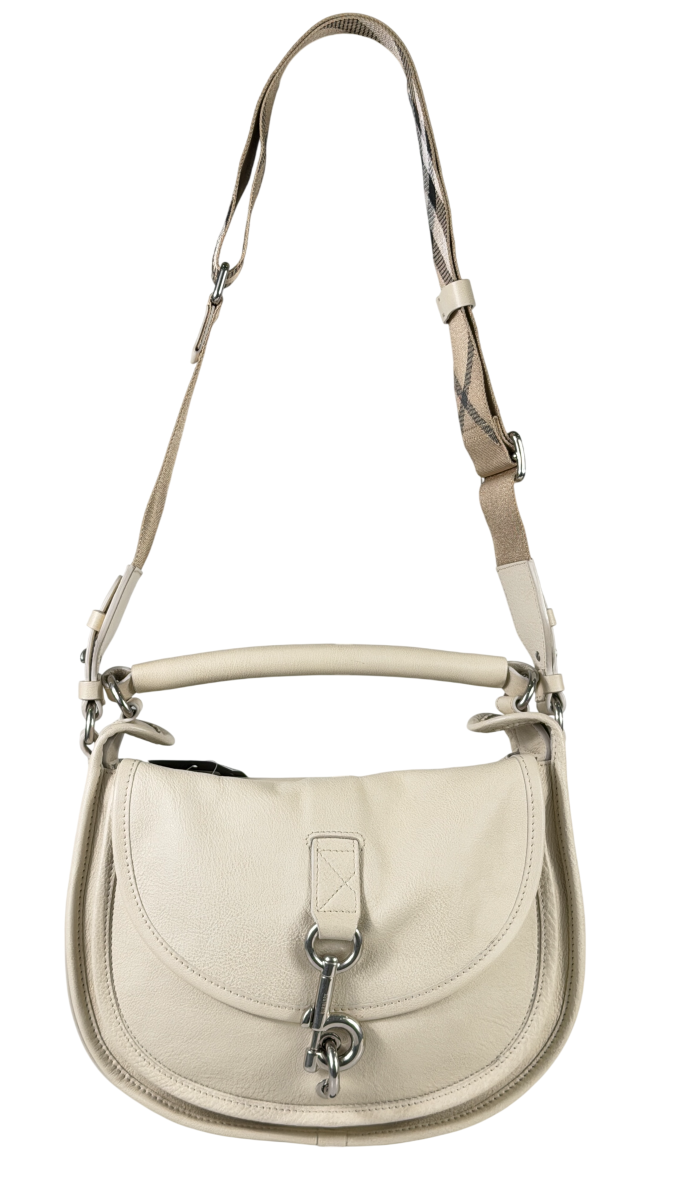 BURBERRY Soap Beige Leather / Antique Silver Medium B Clip Messenger Bag