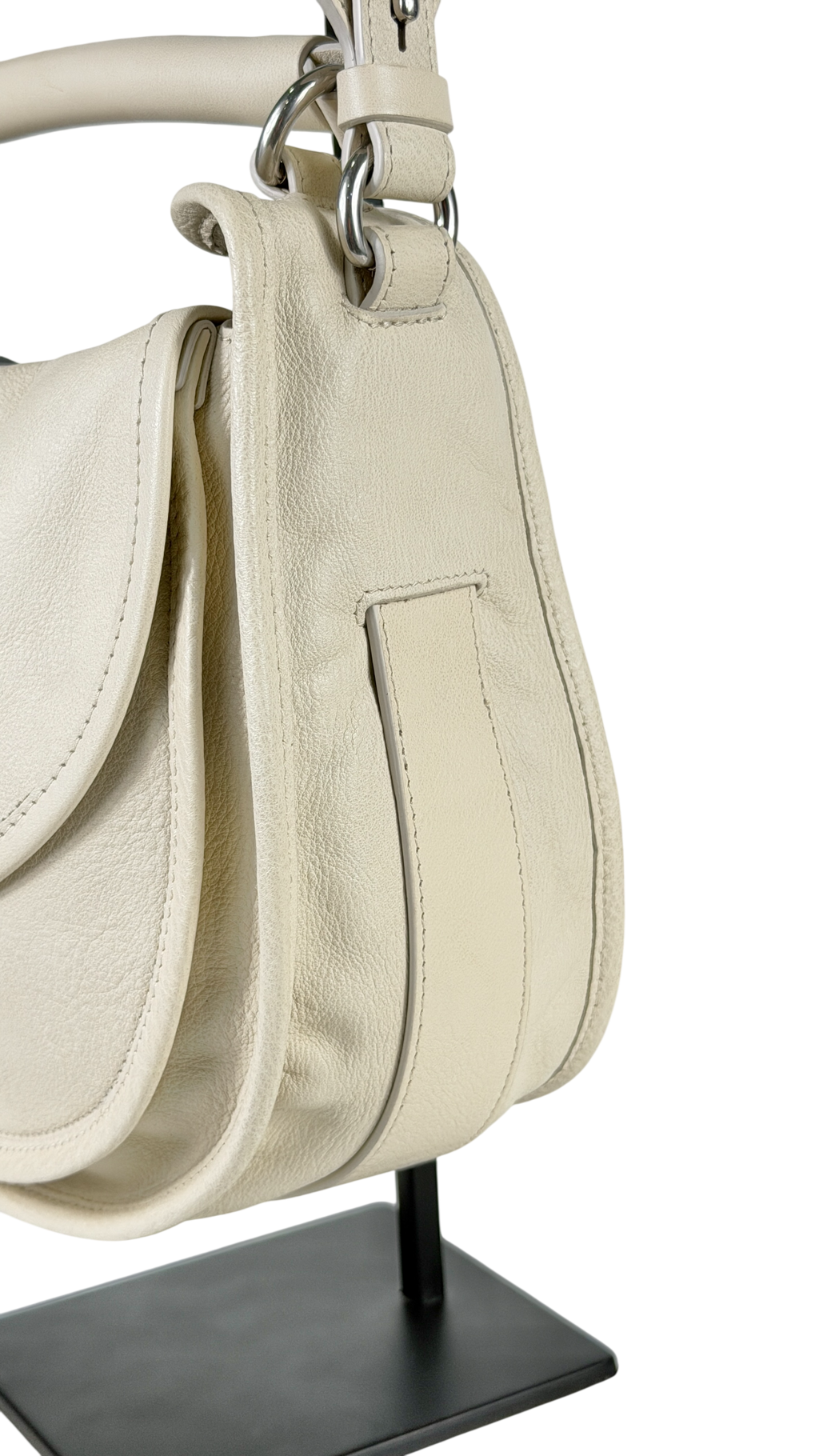 BURBERRY Soap Beige Leather / Antique Silver Medium B Clip Messenger Bag