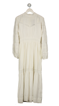 MOS The Label Ivory White Embroidered Cotton Long Sleeve Midi Dress UK 10