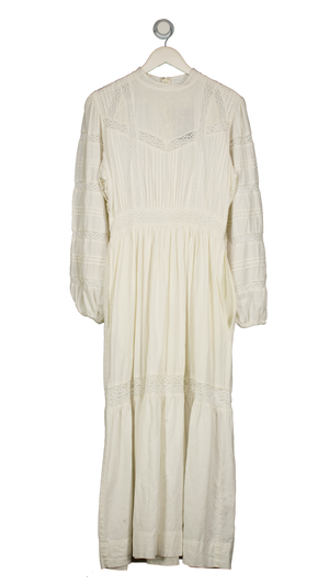 MOS The Label Ivory White Embroidered Cotton Long Sleeve Midi Dress UK 10