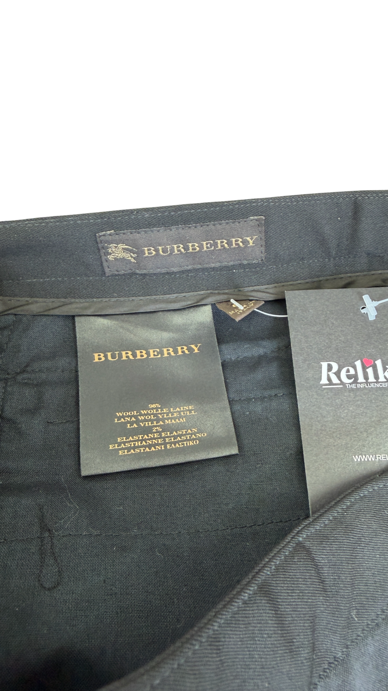 Burberry Black Fine Wool Blend High Waisted Horn Button Detail Straight leg Trousers UK 1010