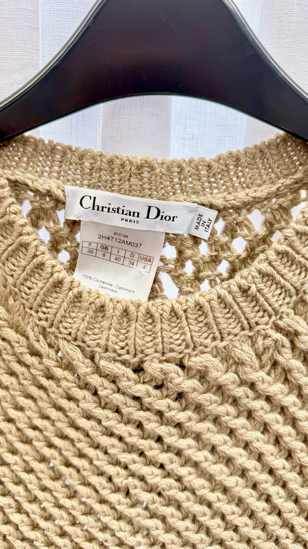 CHRISTIAN DIOR Beige 100% Cashmere Knitted Sleeveless Sweater UK 8