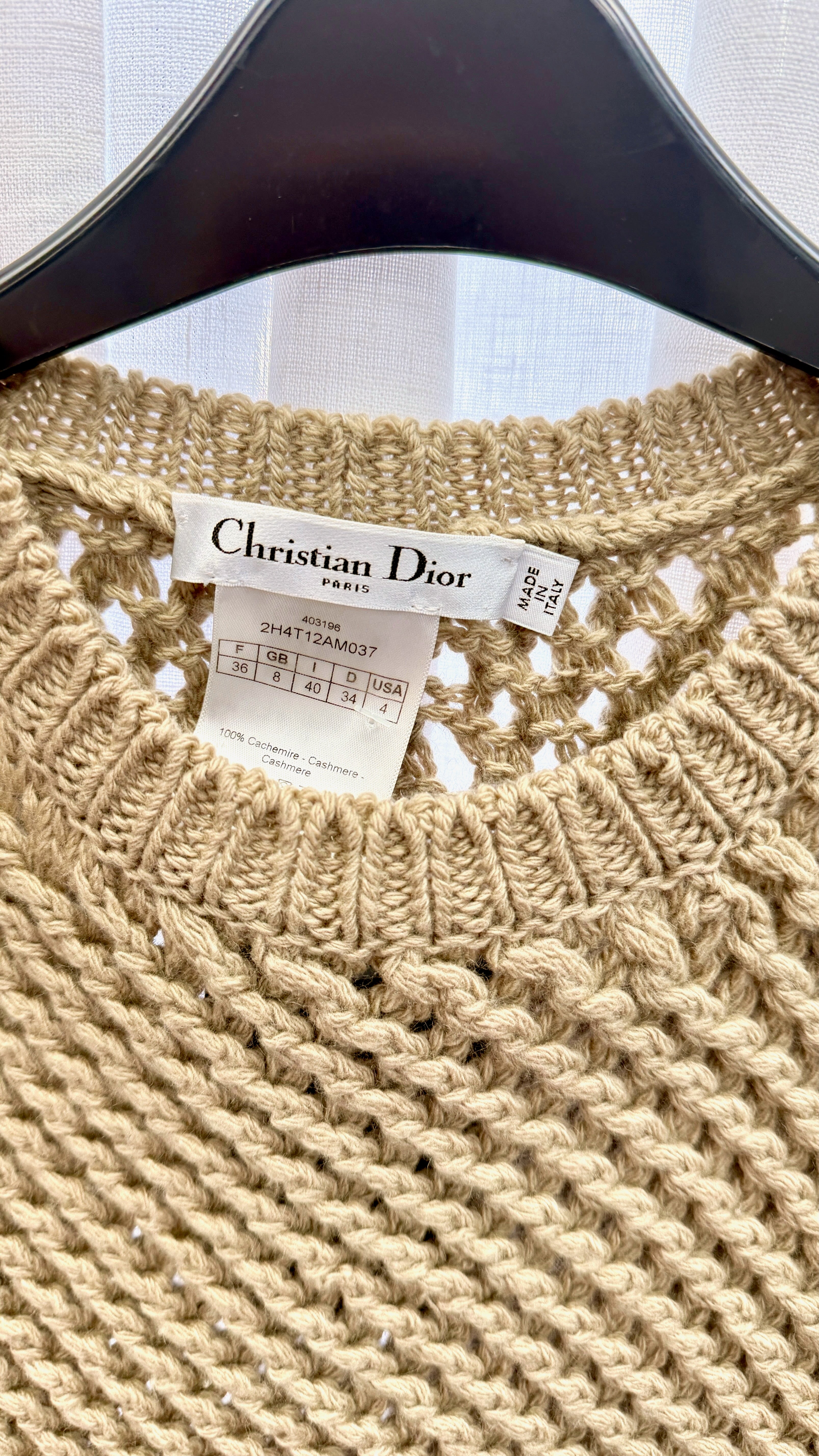 CHRISTIAN DIOR Beige 100% Cashmere Knitted Sleeveless Sweater UK 8