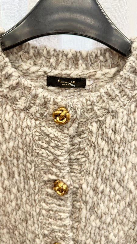 MASSIMO DUTTI Beige Alpaca Blend Cardigan With Gold Knot Button Detail UK XS
