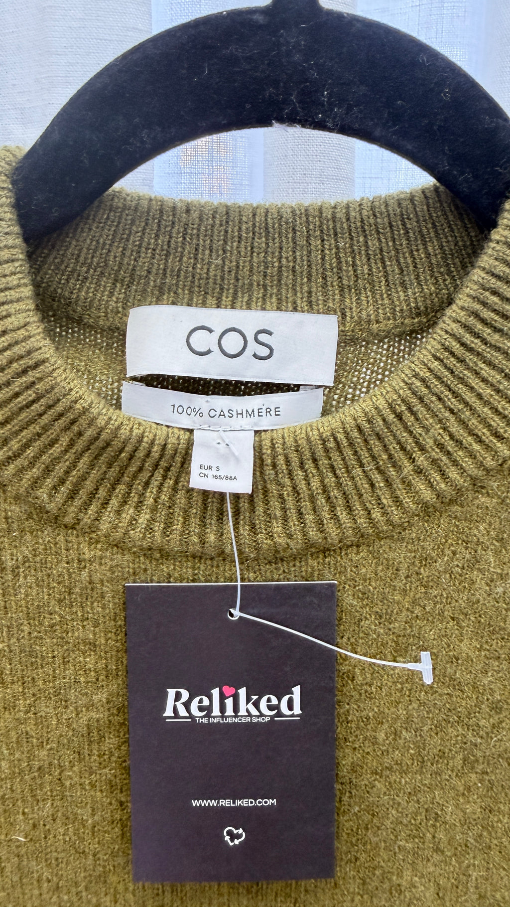 COS Olive Green 100% Cashmere Jumper UK S
