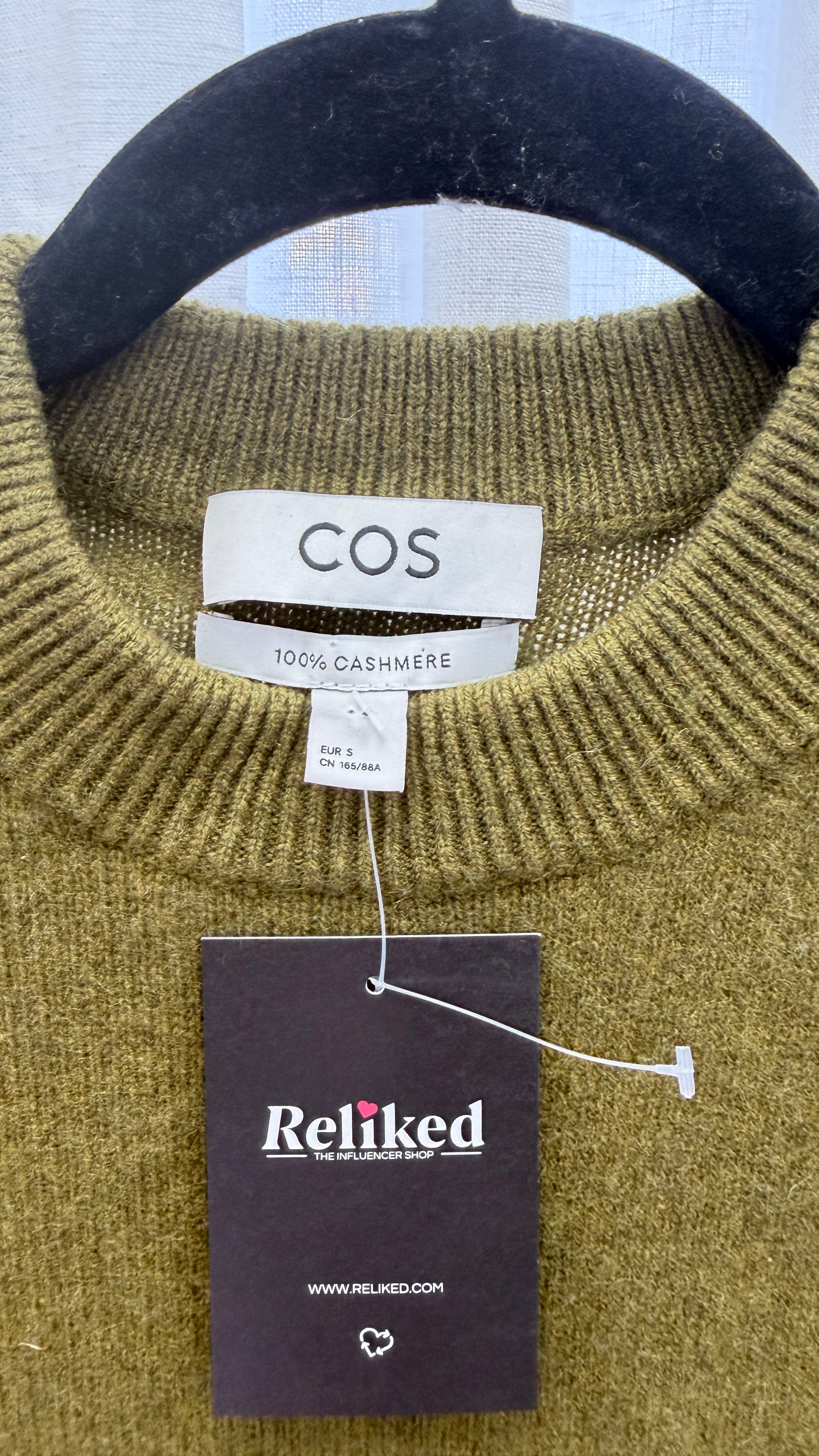 COS Olive Green 100% Cashmere Jumper UK S