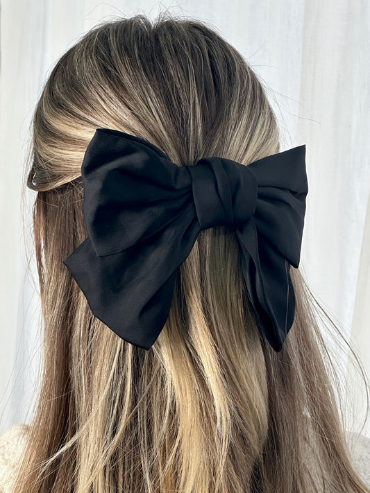 Black Handmade Satin Oversized Bow Hair Clip One Size