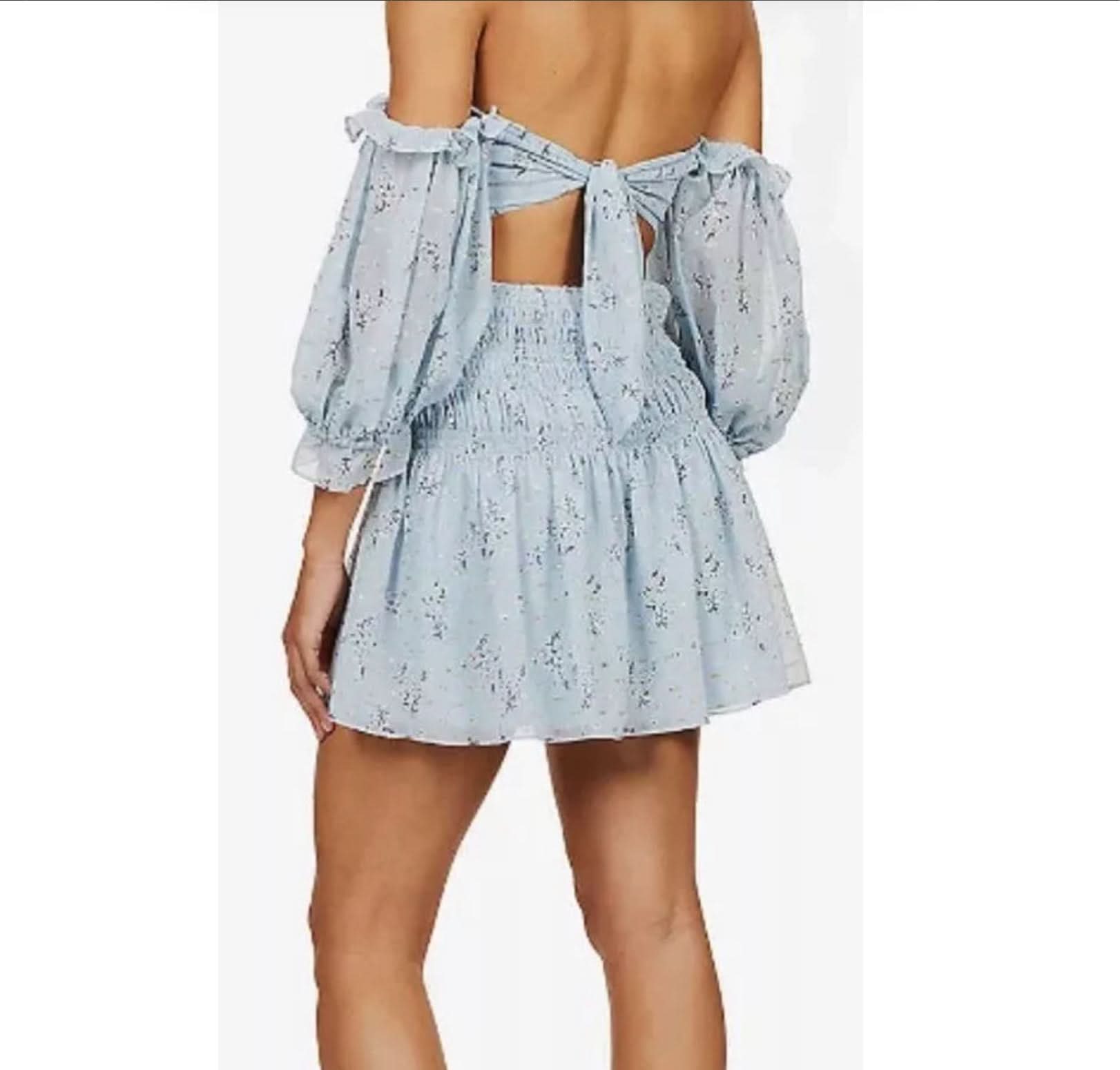 Self-Portrait Blue Abiti Metalic Floral Multicolour Dress UK 8