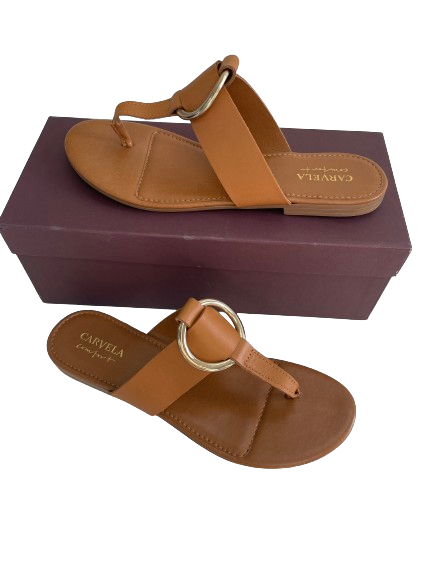 Carvela comfort Tan Leather Ring Detail Sandals BNIB UK 7 EU 40 👠