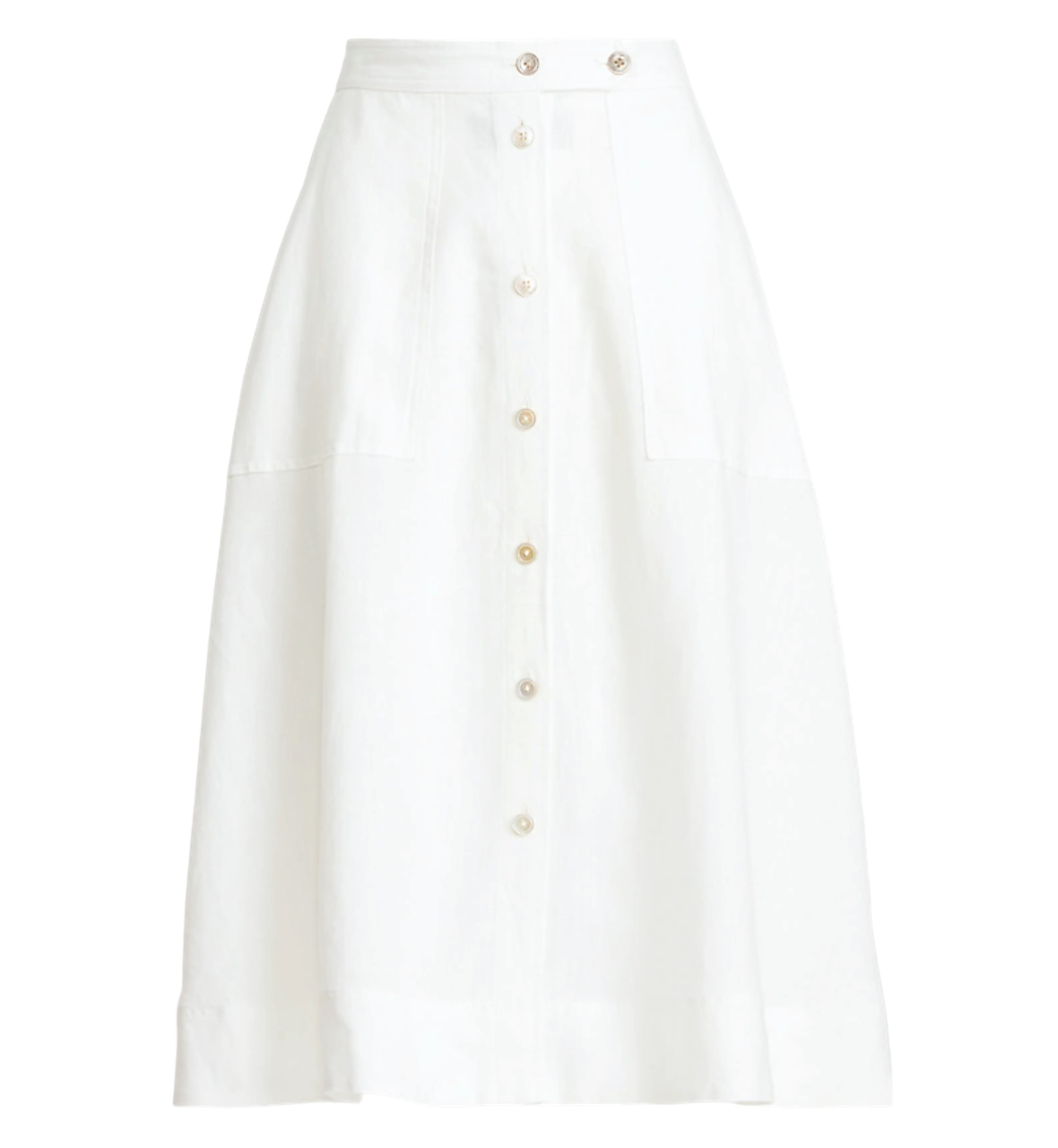 Ralph Lauren White Linen  Button-front midi Skirt UK 8