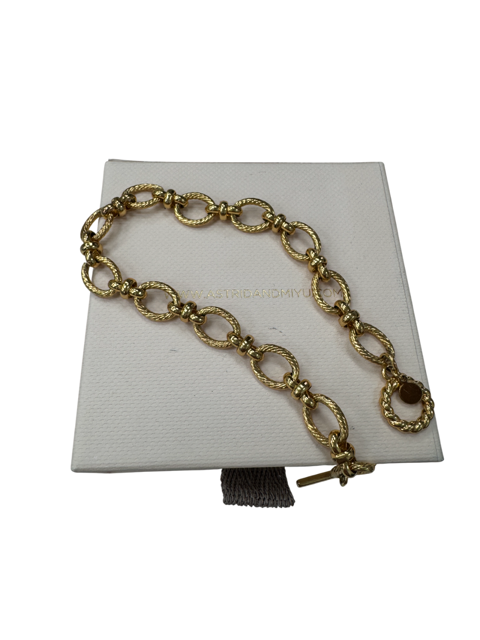 Astrid & Miyu Textured Oval Link T-bar Bracelet In Gold