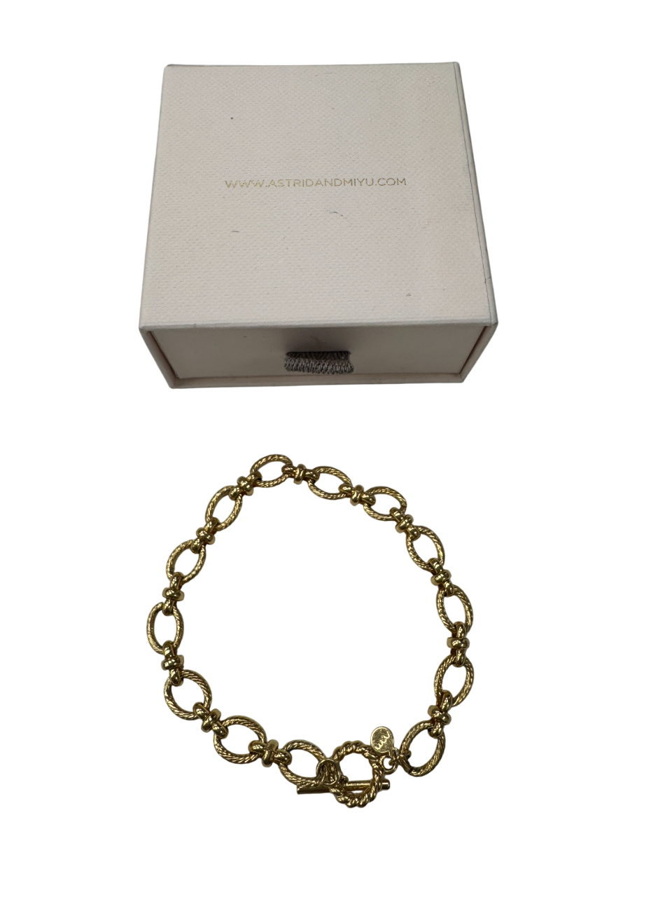 Astrid & Miyu Textured Oval Link T-bar Bracelet In Gold