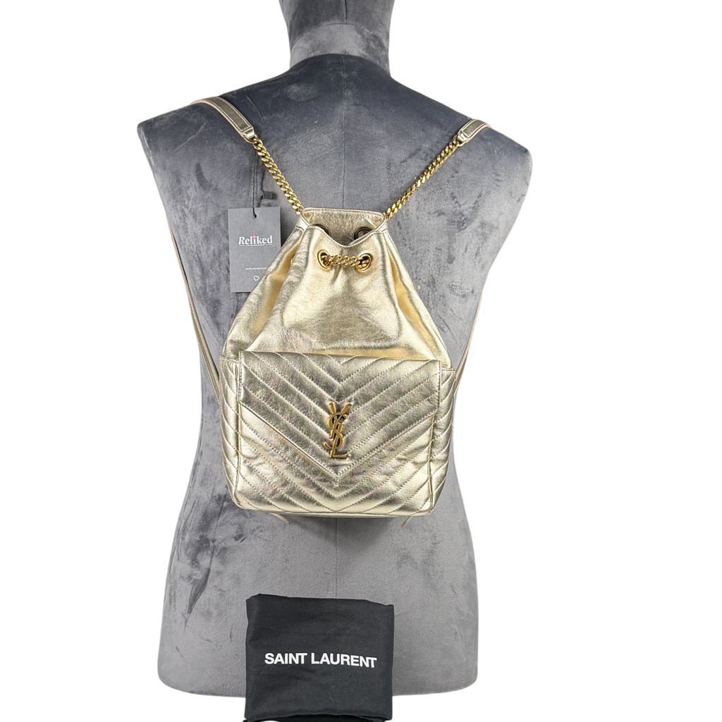 SAINT LAURENT Metallic Gold Matelasse Lambskin Monogram Joe Backpack