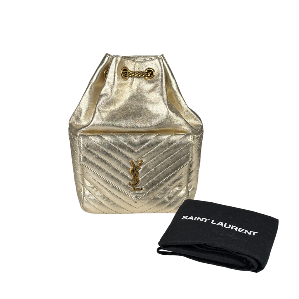 SAINT LAURENT Metallic Gold Matelasse Lambskin Monogram Joe Backpack