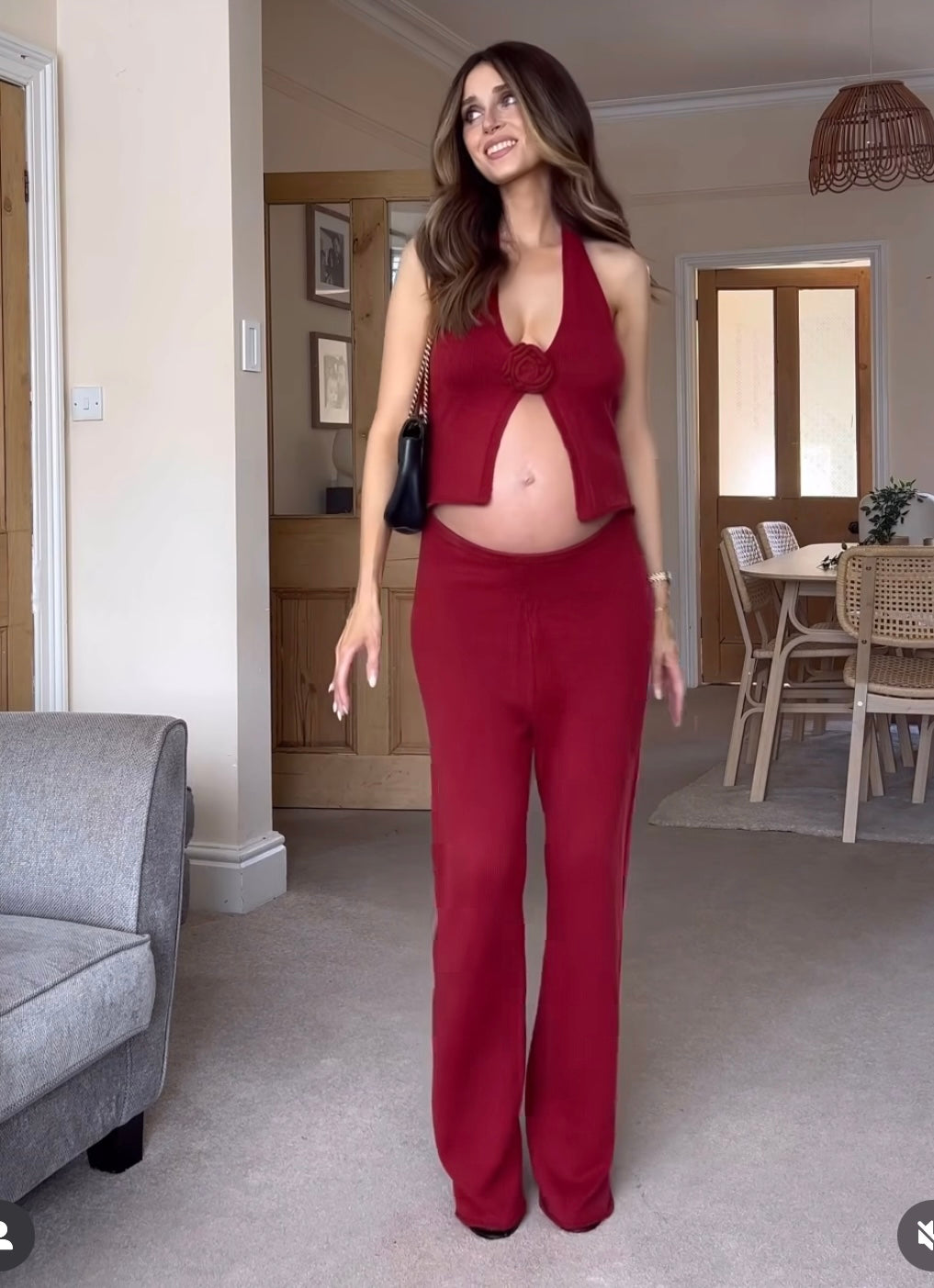 4th & Reckless Red Knitted Set With Rose Detail UK 10