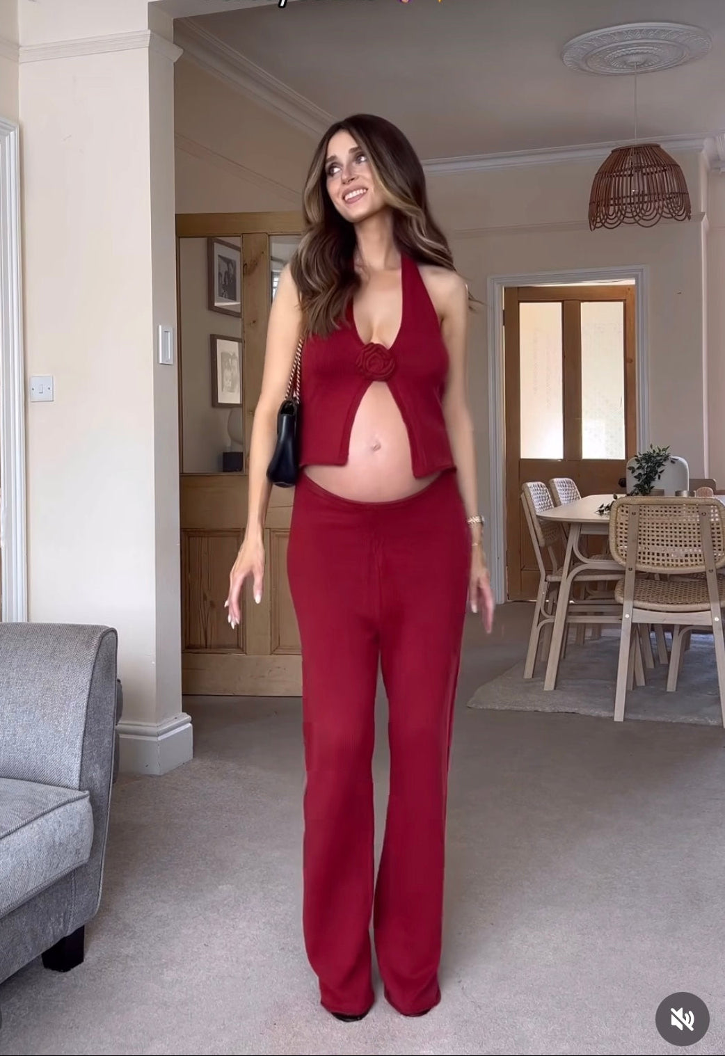 4th & Reckless Red Knitted Set With Rose Detail UK 10