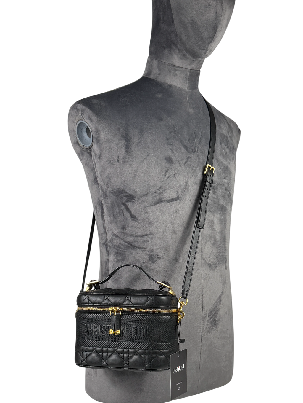 DIOR Black Small Lambskin Cannage Dior Travel Vanity Case Handbag