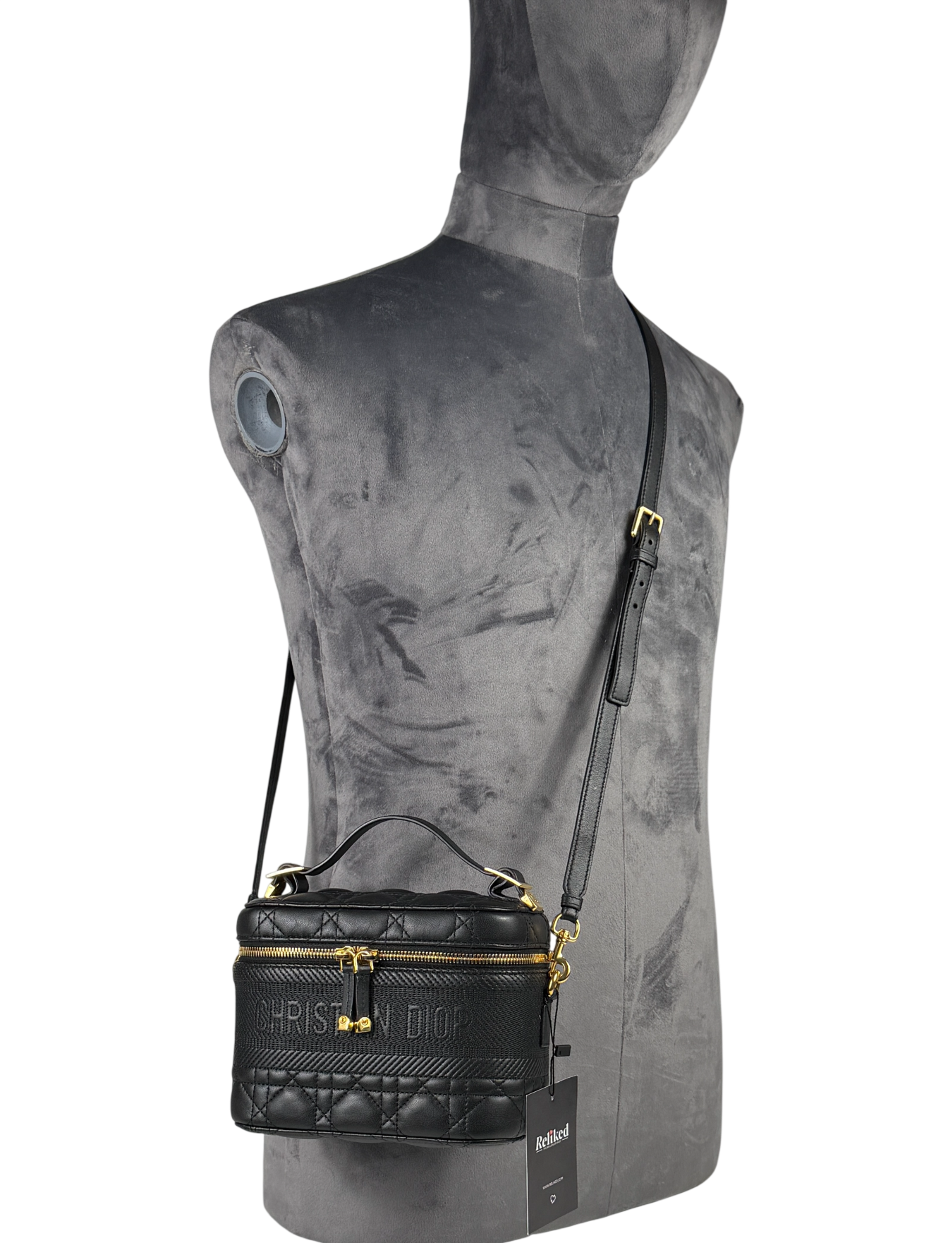 DIOR Black Small Lambskin Cannage Dior Travel Vanity Case Handbag