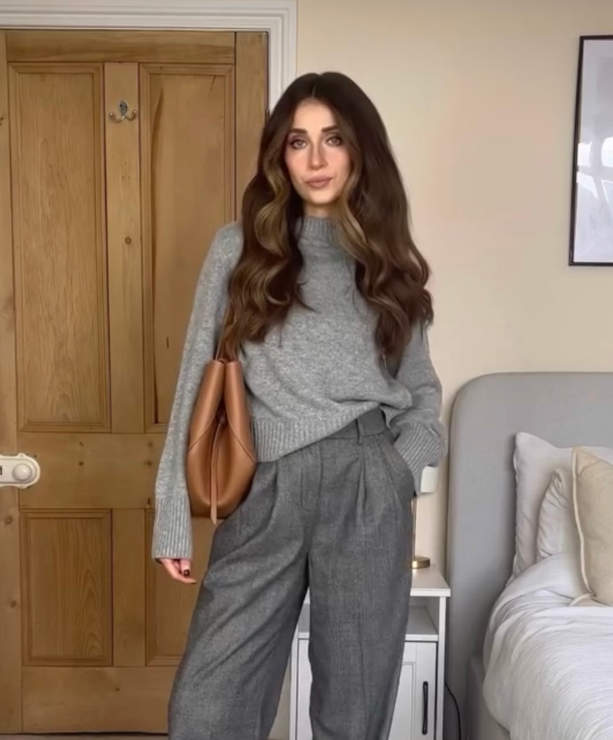 Lily Silk Grey Cashmere Blend Knit Sweater UK 12