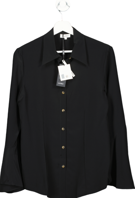 LILYSILK Black 100% Mulberry Silk Flute Sleeve Shirt Bnwt UK S