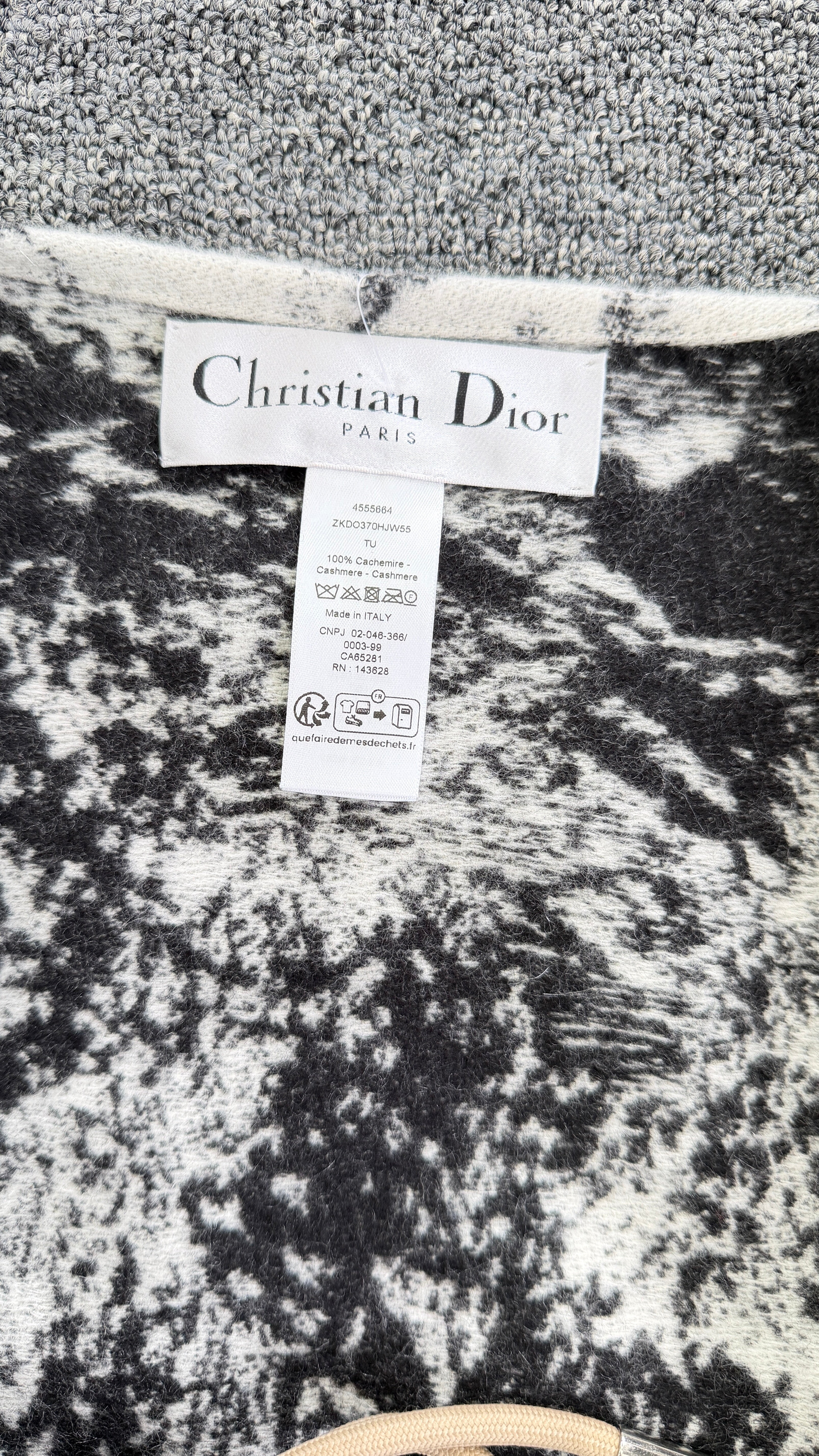 CHRISTIAN DIOR Black  / White 100% Cashmere Toile De Jouy Sauvage Logo Poncho / Cape One Size