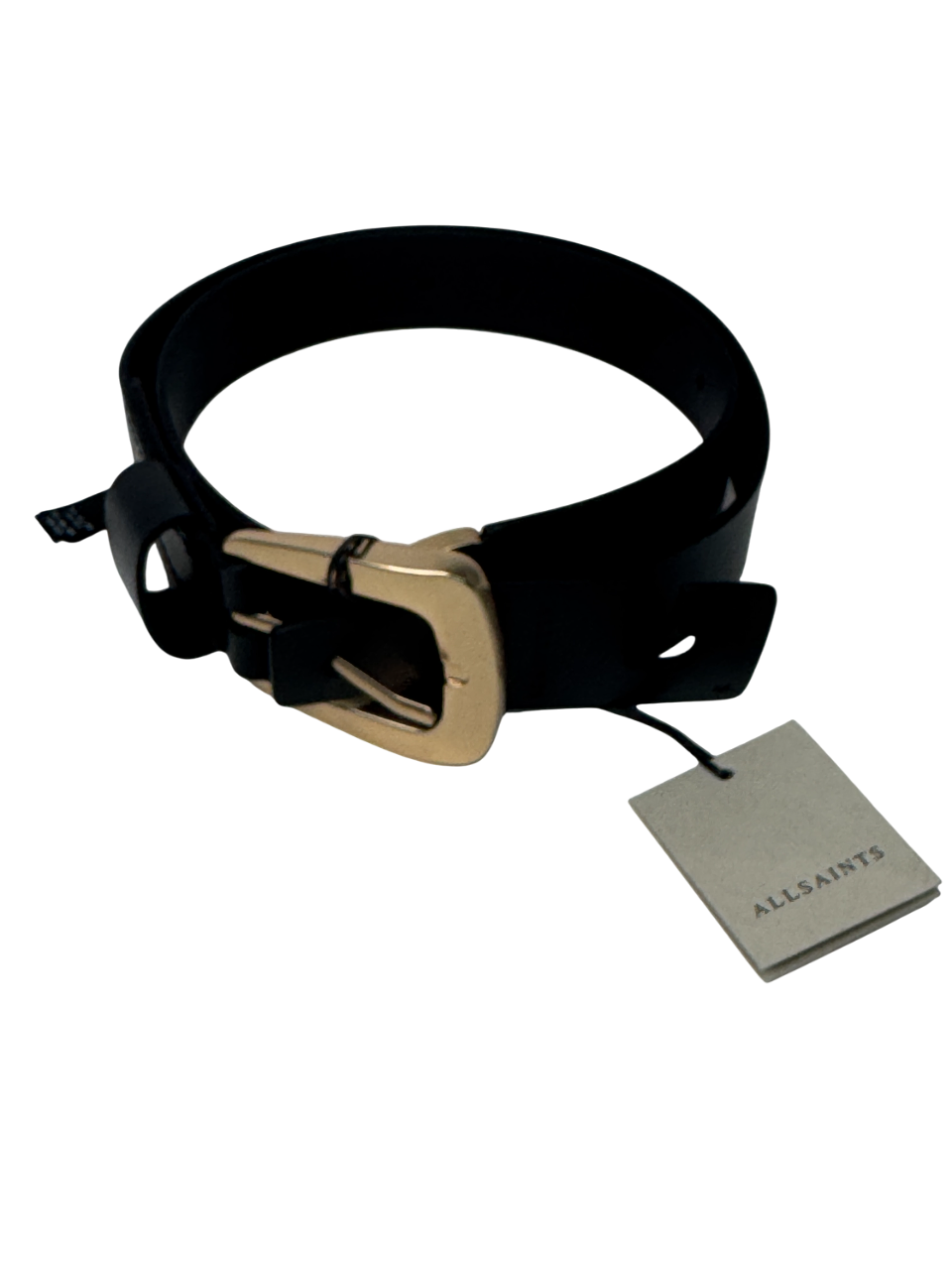 AllSaints Jianna Black / Warm Brass Leather Belt 78.5cm UK S