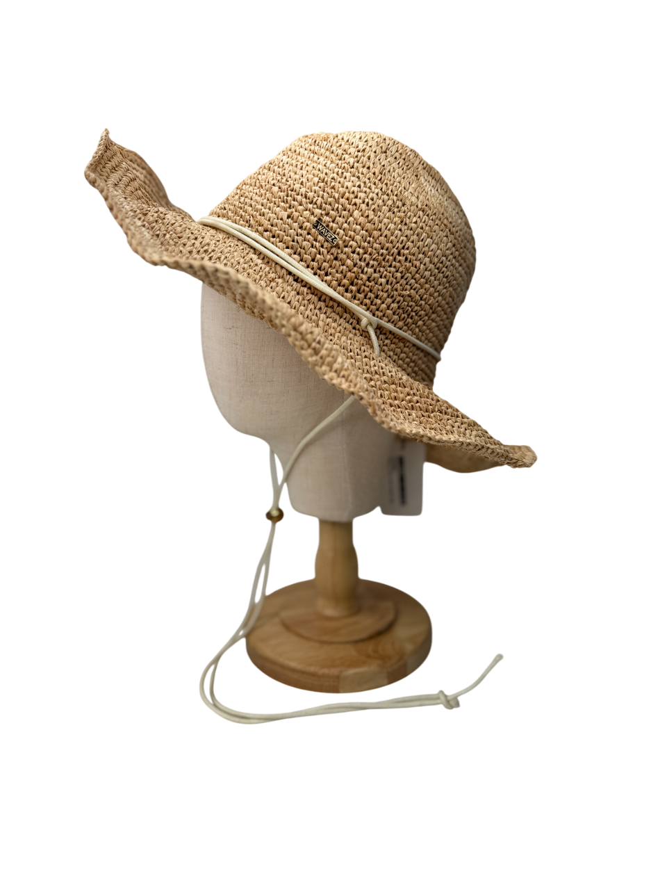 WAVEZ SWIMWEAR Nude Raffia Hat Beige - White Strap One Size