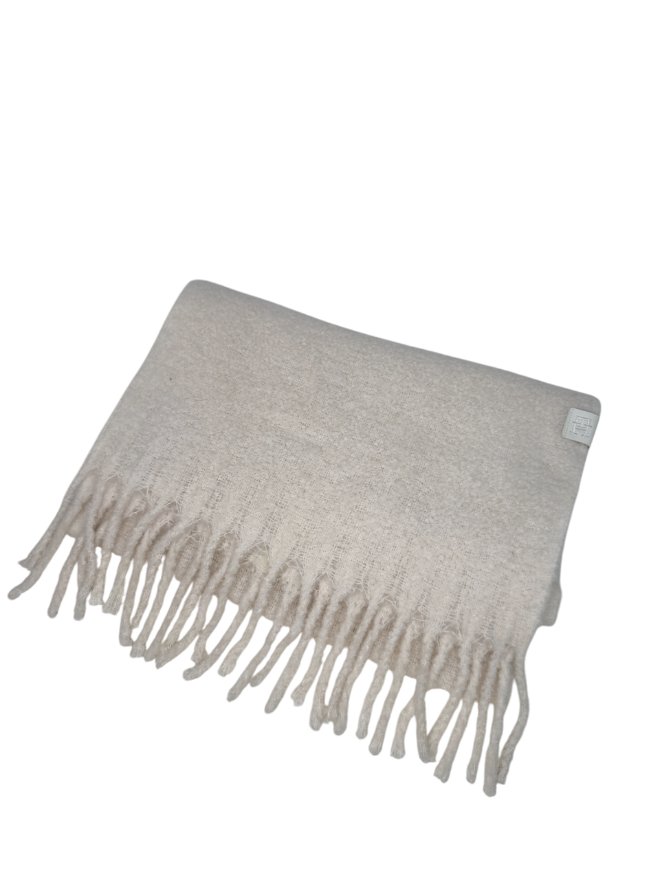 Tommy Hilfiger Cream Fluffy Wool Blend Logo  Scarf One Size