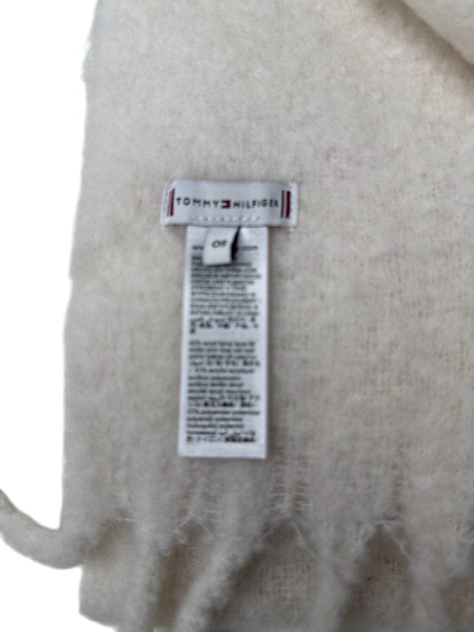 Tommy Hilfiger Cream Fluffy Wool Blend Logo  Scarf One Size