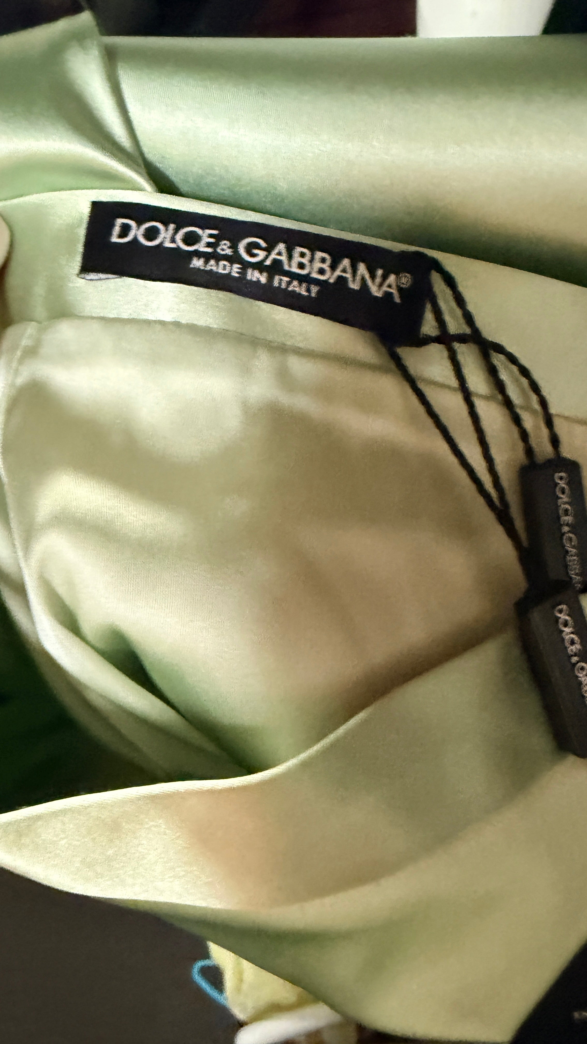 DOLCE GABBANA Sage Green Satin Midi Skirt Eu 46 UK 14