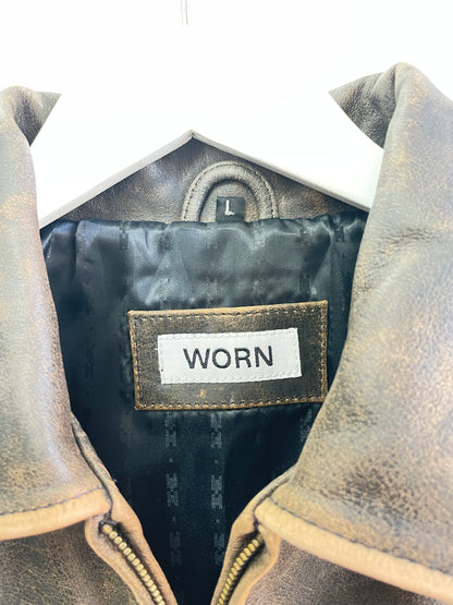 'Worn Vintage' Brown Exclusive Faded Leather Jacket UK L