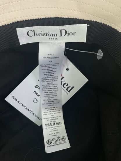Christian Dior Cream Shearling D-bobby Cannage Small Brim Bucket Hat 58cm