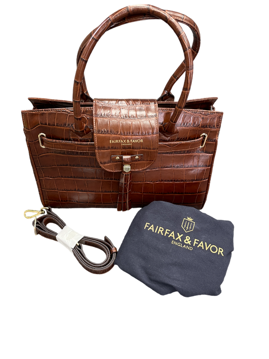 Fairfax & Favor Brown Croc Embossed Large Leather Windsor Bag