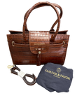 Fairfax & Favor Brown Croc Embossed Large Leather Windsor Bag