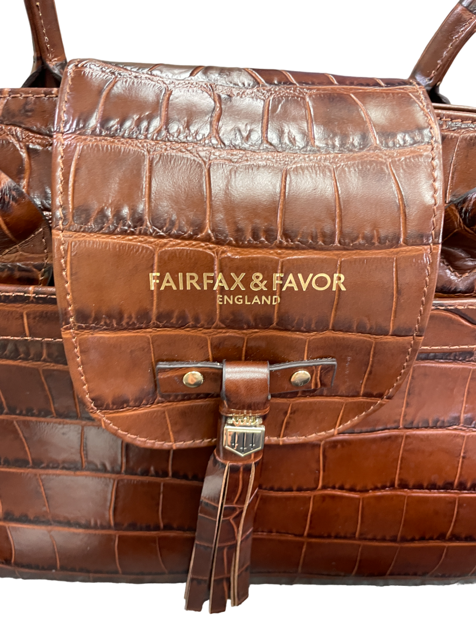Fairfax & Favor Brown Croc Embossed Large Leather Windsor Bag