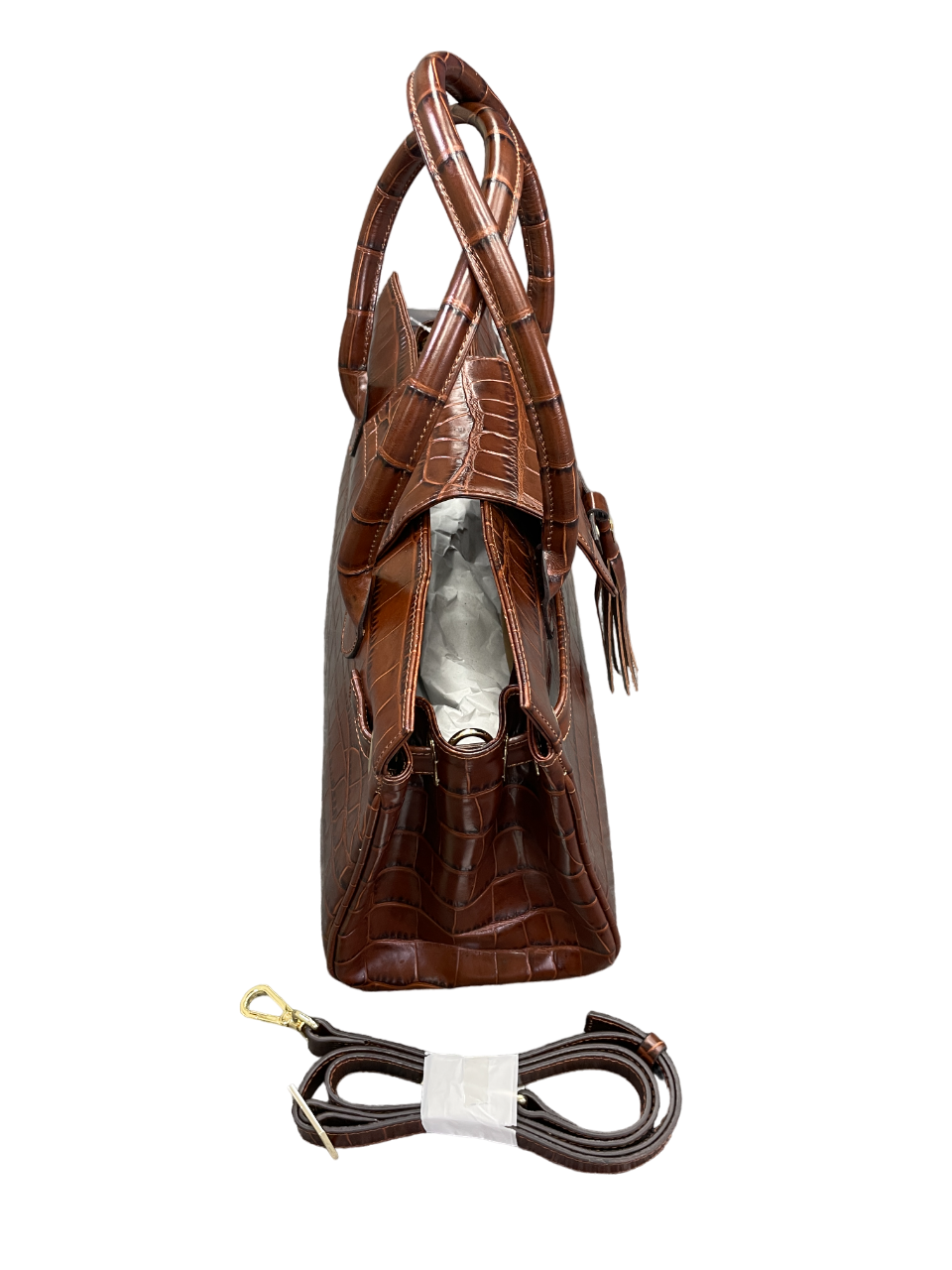 Fairfax & Favor Brown Croc Embossed Large Leather Windsor Bag