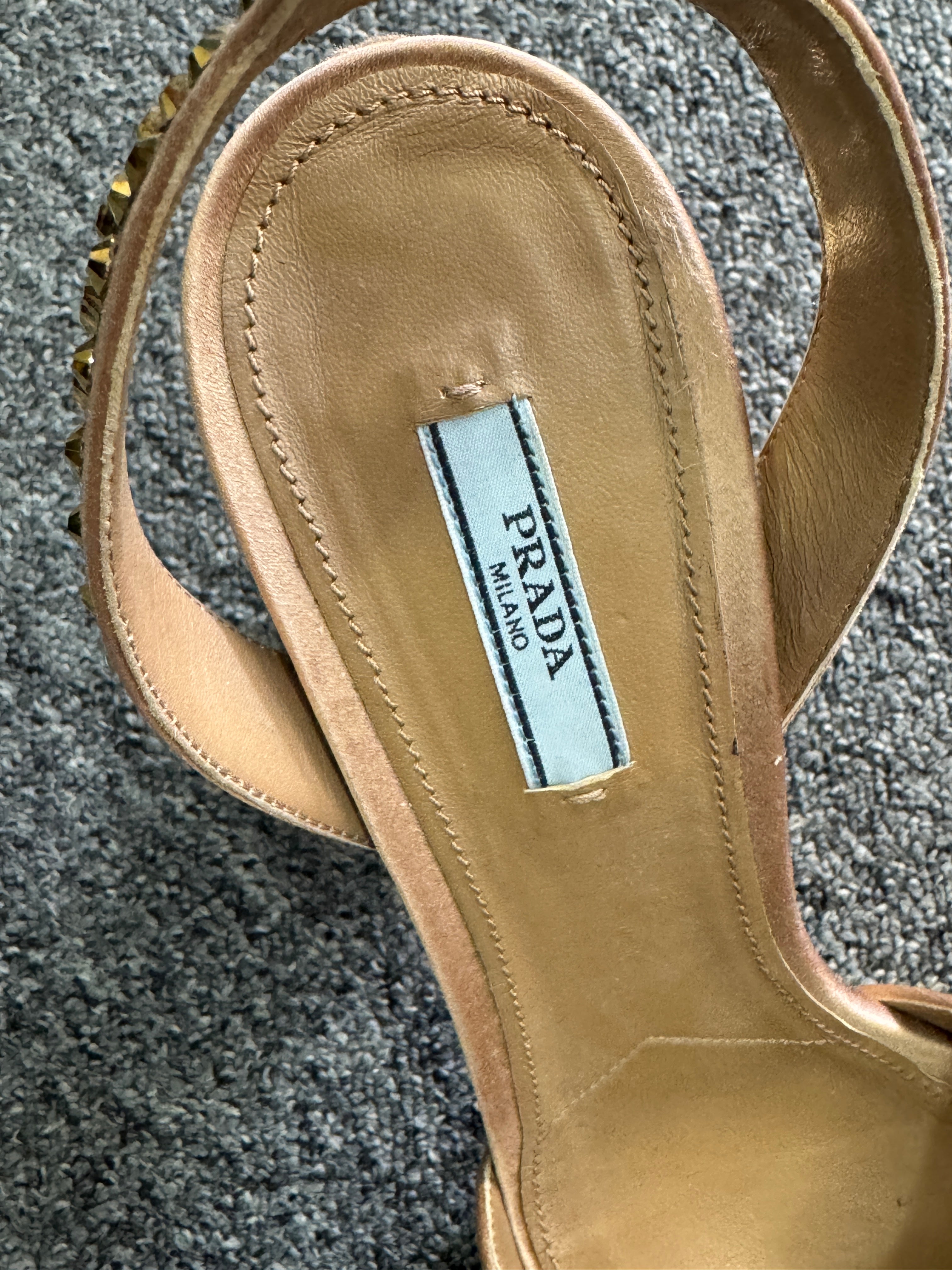 PRADA Bronze Gold 125mm Crystal-embellished Sandals UK 7 EU 40 👠