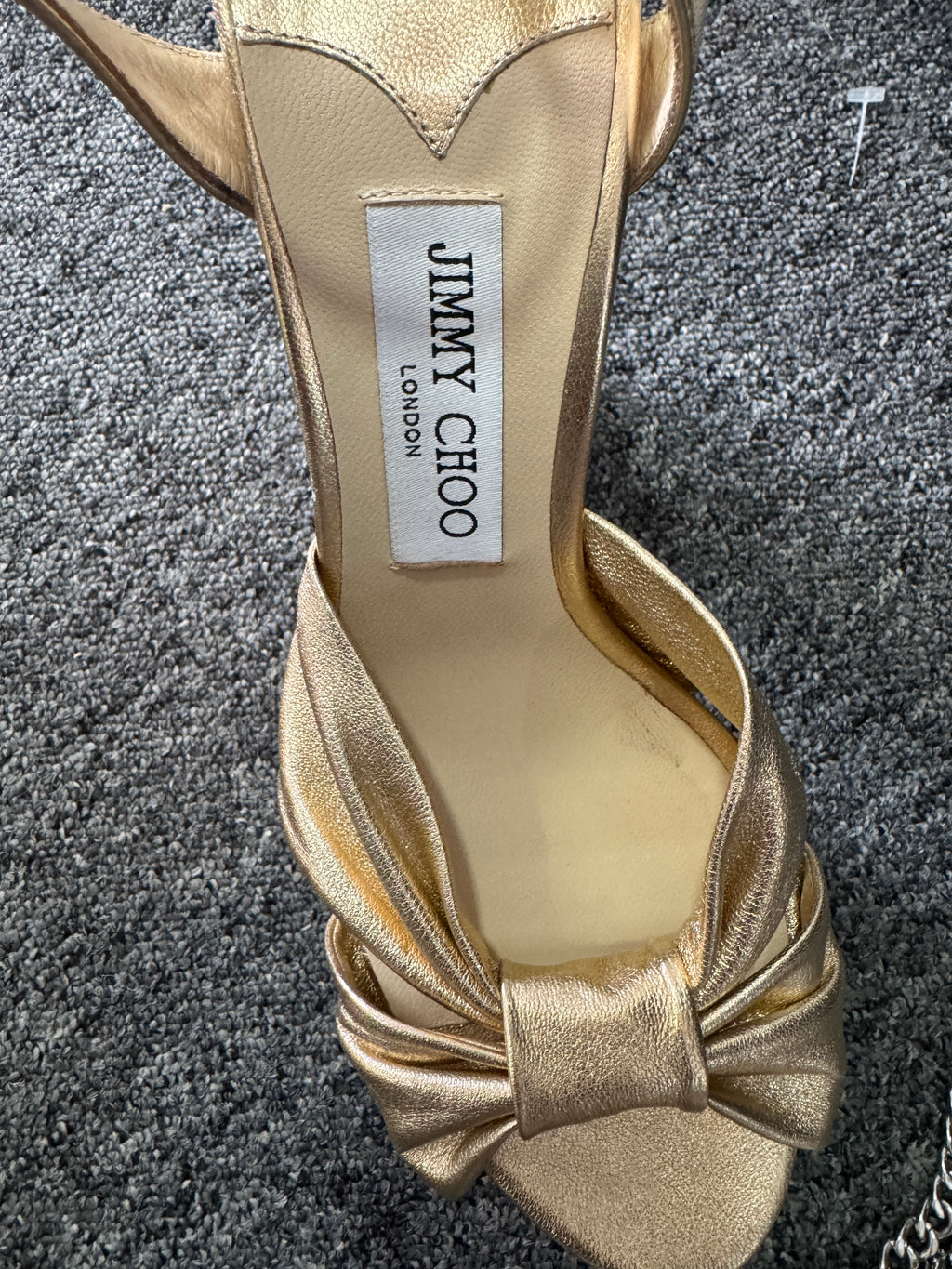 JIMMY CHOO Heloise 120 Gold Metallic Nappa Leather Platform Sandals UK 7 EU 40 👠